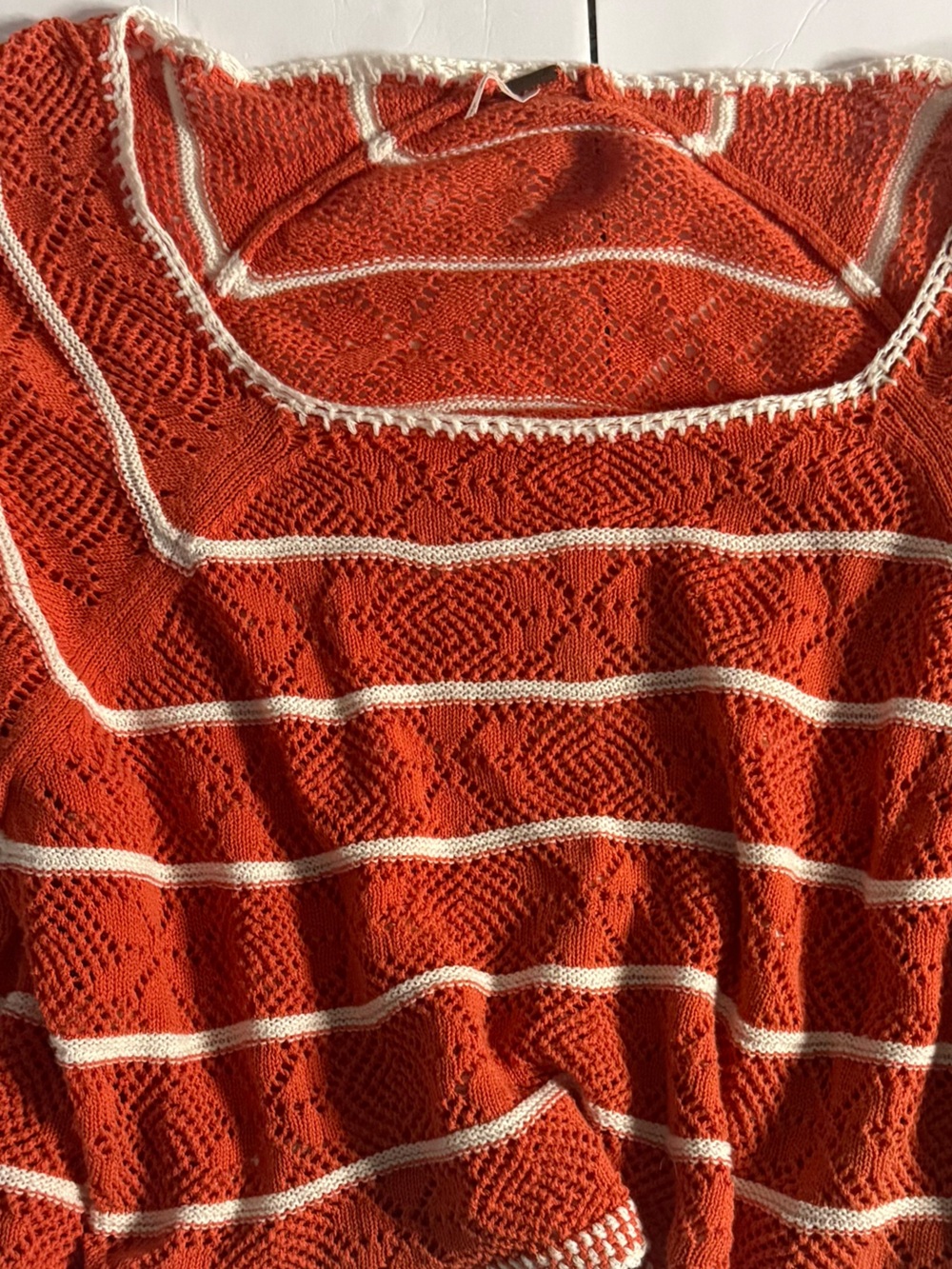 Free People Boho Knit Poncho Small Oversized La Bonita Orange White Crochet